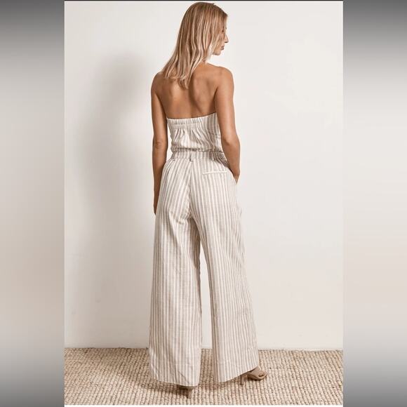 mon renn illusion white & tan stripe wide leg linen trouser pants size small NEW - Picture 9 of 12